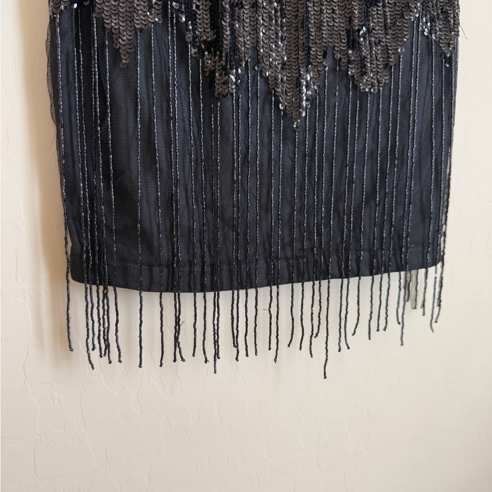 Symphony Women’s Beaded Fringe Sleeveless Cocktail Formal Mini Dress Black M - Picture 4 of 9